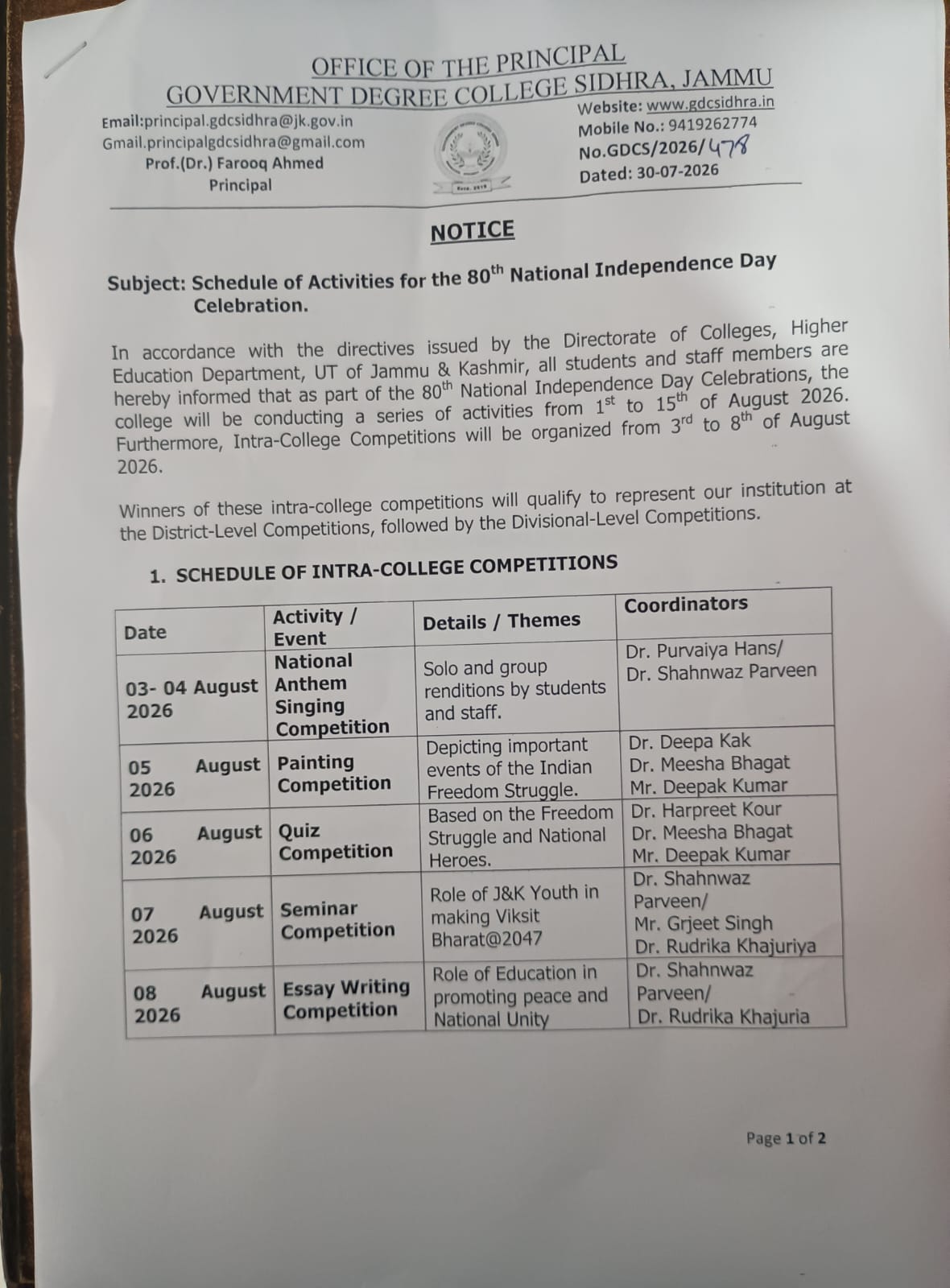 'Schedule of Activities for the 80th National Independence Day Celebration'